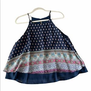 EUC Sans Souchi navy pink double layer spaghetti strap boho swing tank L